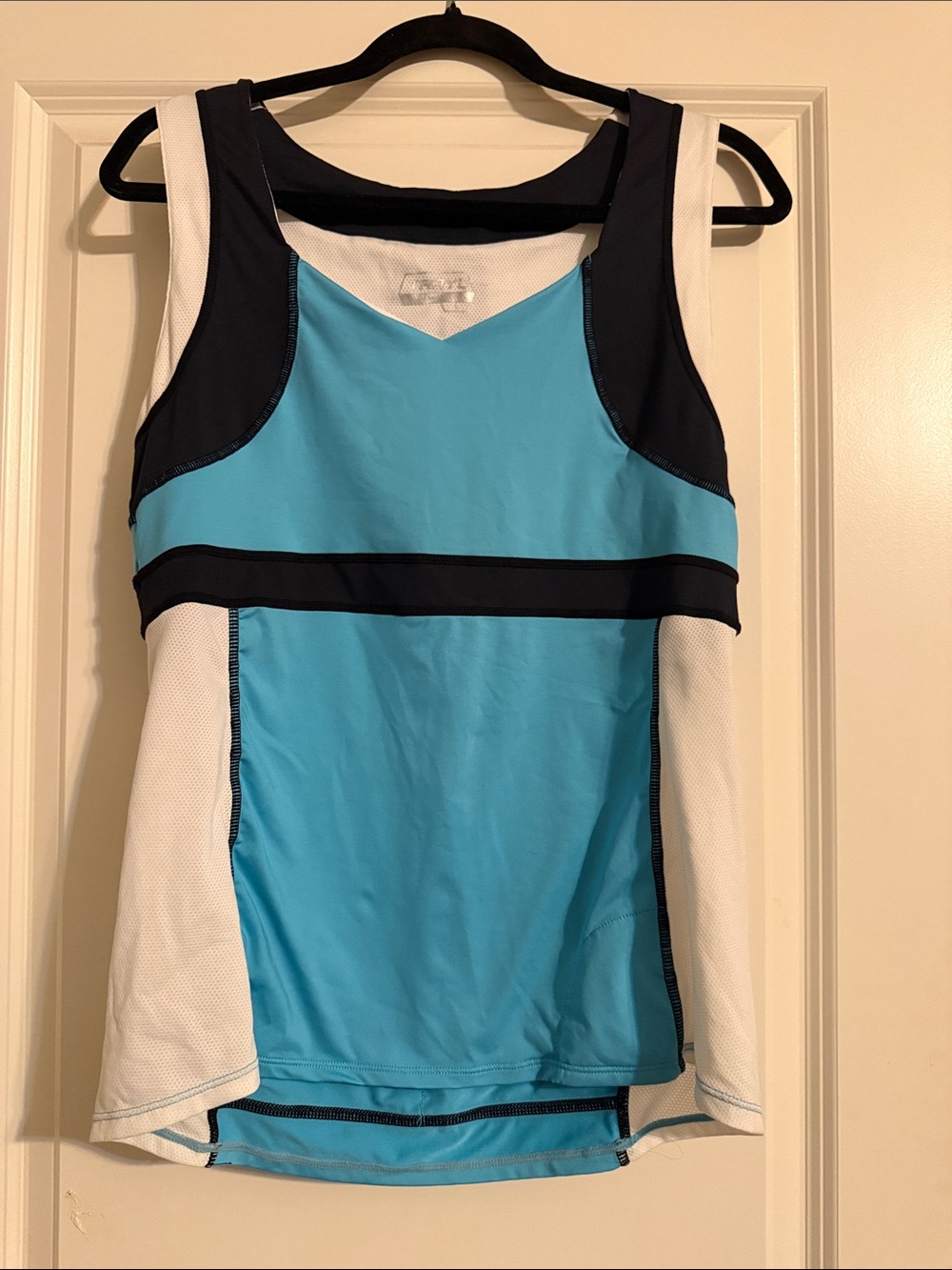 Sleeveless Athletic Jersey Tank - Turquoise, Navy & White
